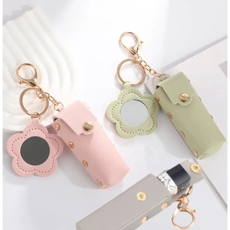 Pendant Light Shade - PU Leather Lipstick Protective Case Keychain