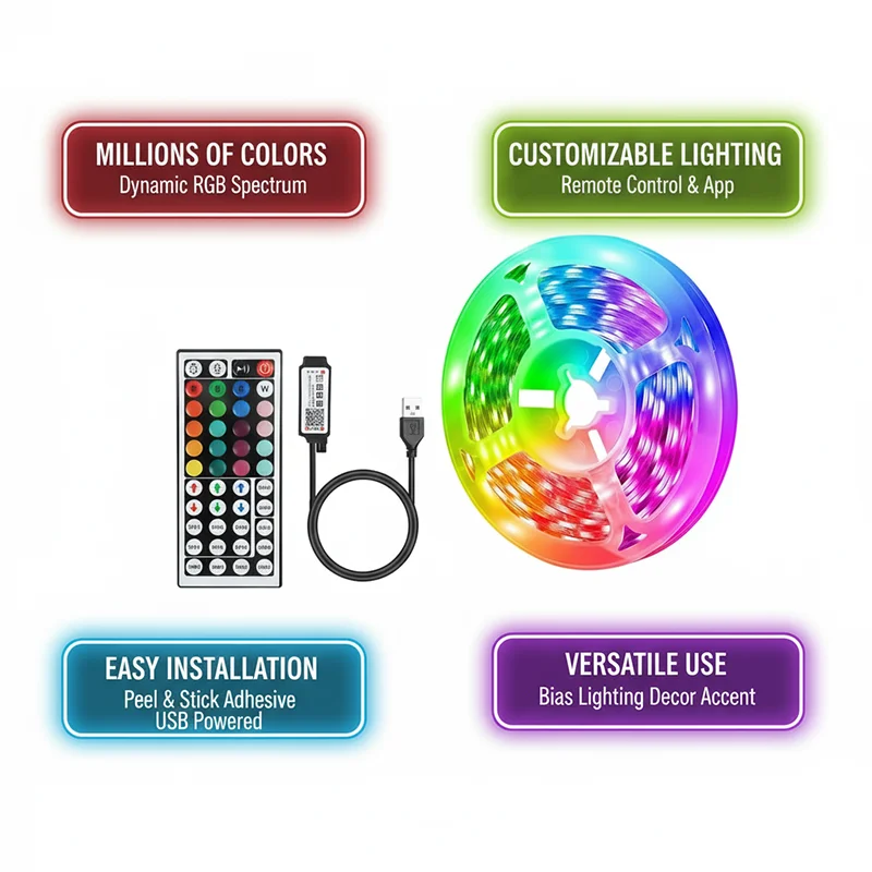 DC 5V USB LED Strip Lights APP - Room Decor Lighting Lamp 리뷰 및 가격