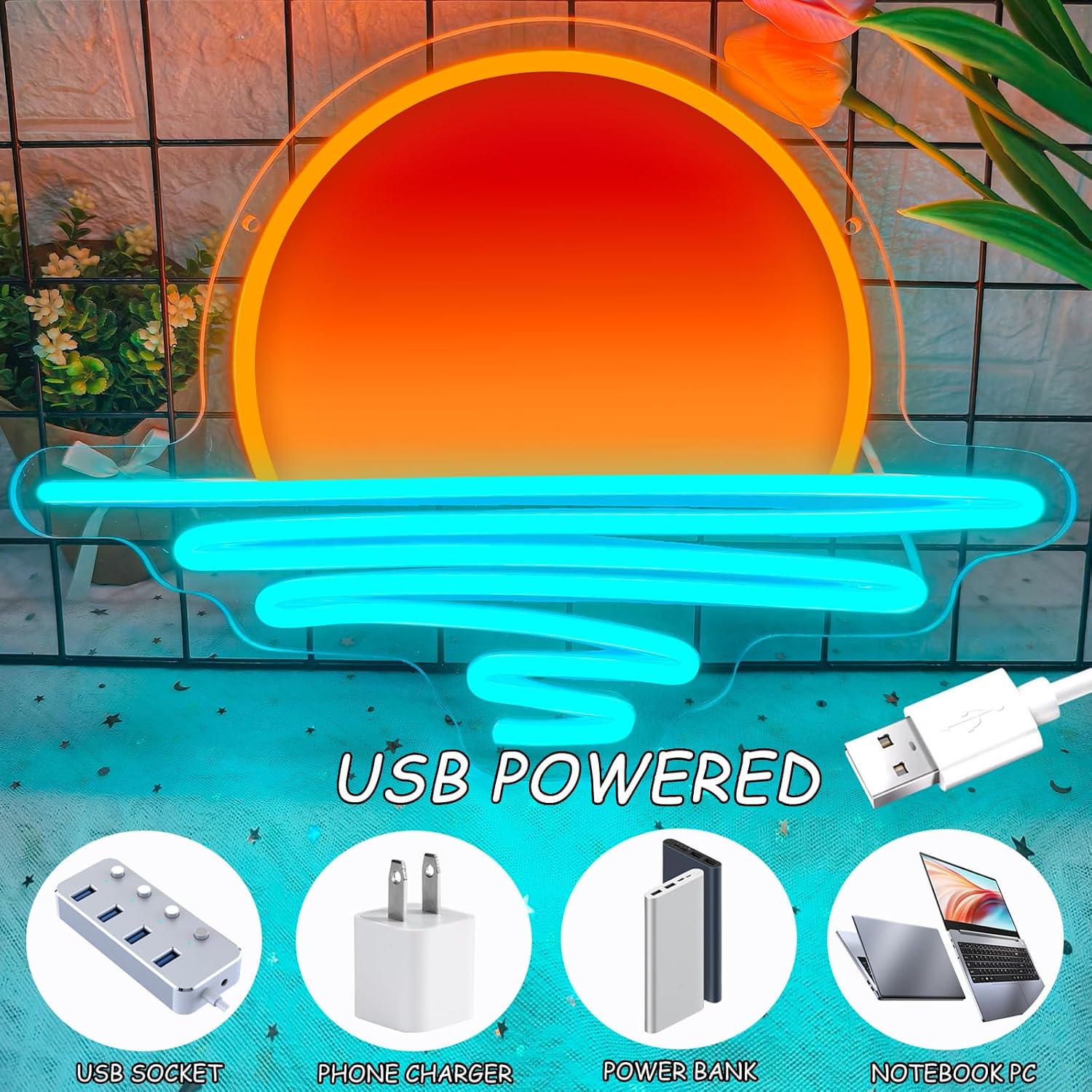 Sunrise Sunset Neon Sign USB P - Lighting Decor Sunrise 리뷰 및 가격